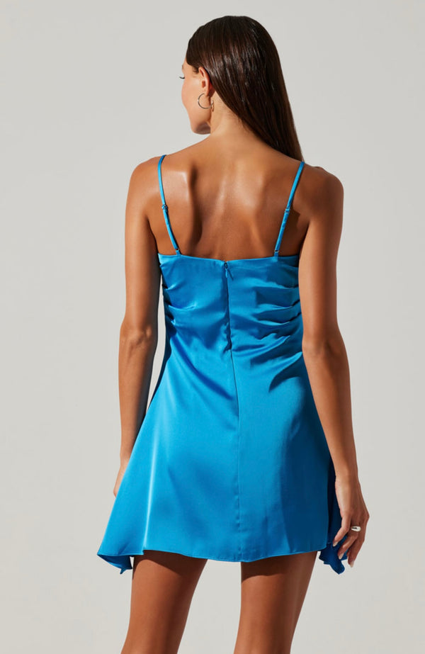 ASTR Blue Cerinthe Satin Boned Bodice Mini Spring Dress