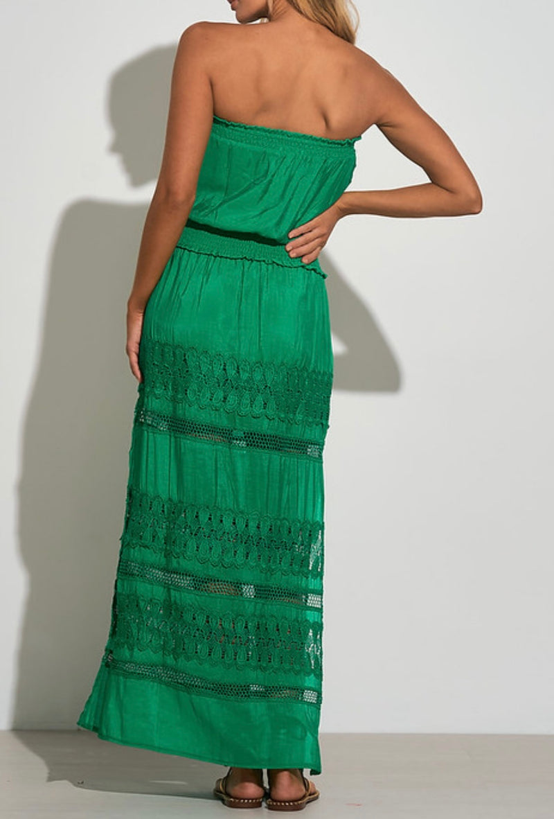 Elan Bright Green Strapless Inset Lace Maxi Spring Dress