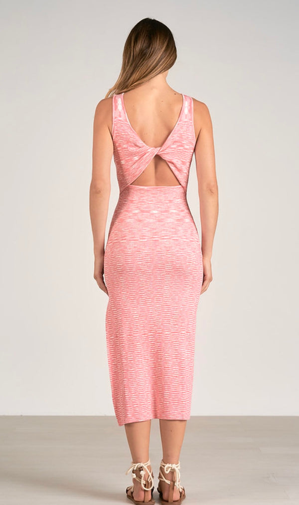 Elan Pink White Knit Back Twist Maxi Spring Dress
