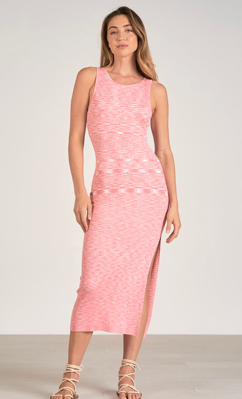 Elan Pink White Knit Back Twist Maxi Spring Dress