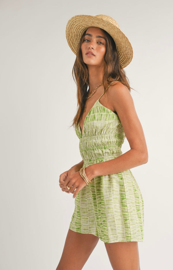 Sage The Label Lime Natural Out and About Smocked Spring Romper