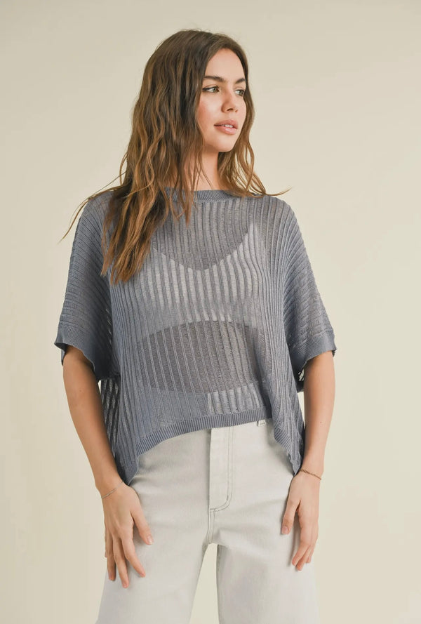 Miou Muse Blue Light Weight Thin Knit Spring Top