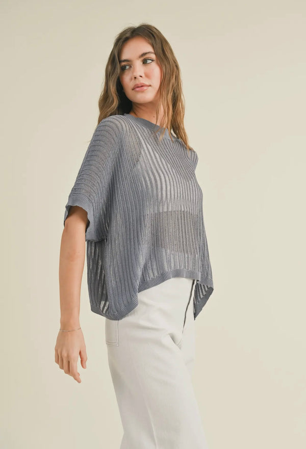 Miou Muse Blue Light Weight Thin Knit Spring Top