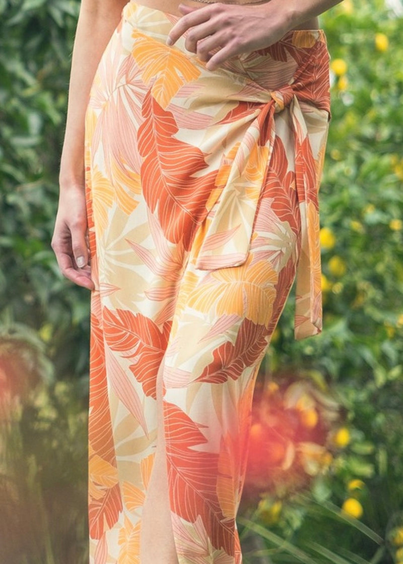 Illa Illa Orange Multi Tropical Faux Wrap Maxi Spring Skirt