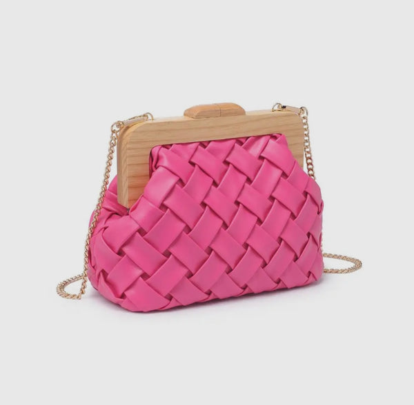 Urban Hot Pink Matilda Wood Snap Closure Vegan Weaved Spring Bag