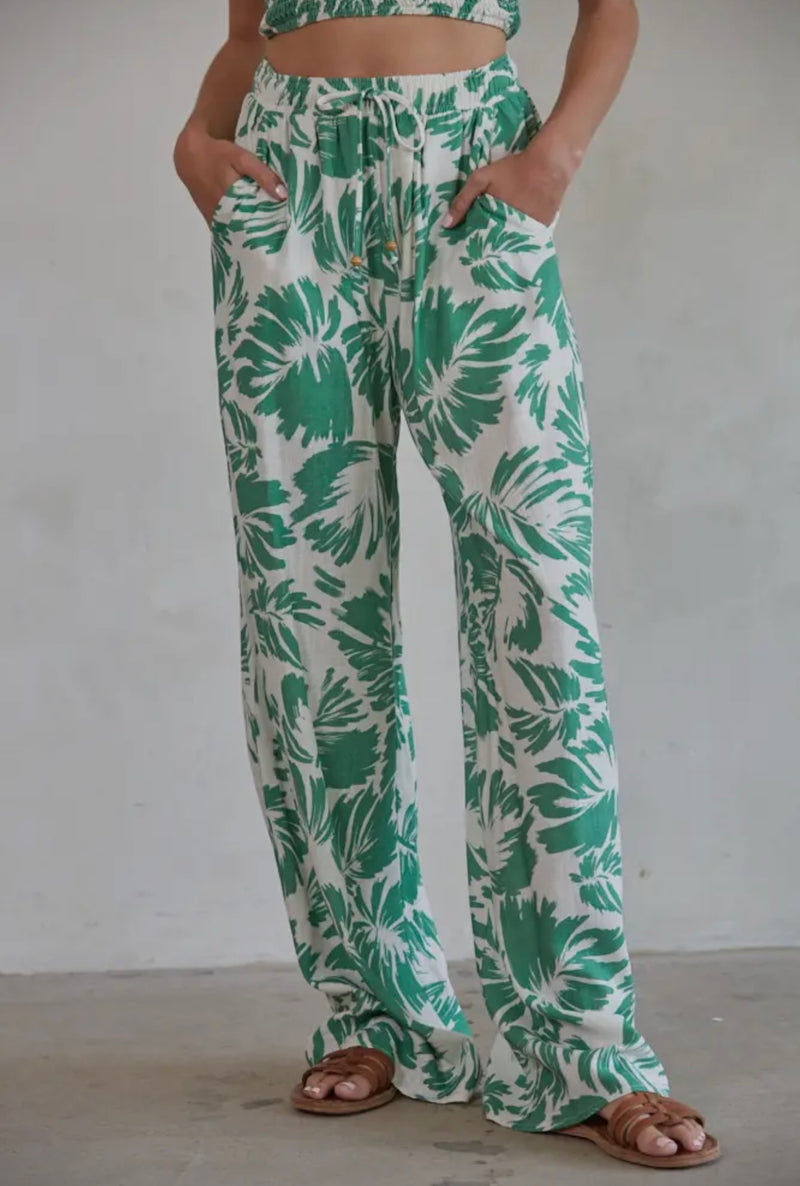 By Together Ivory Green Kianna Straight Pant Spring Bottom