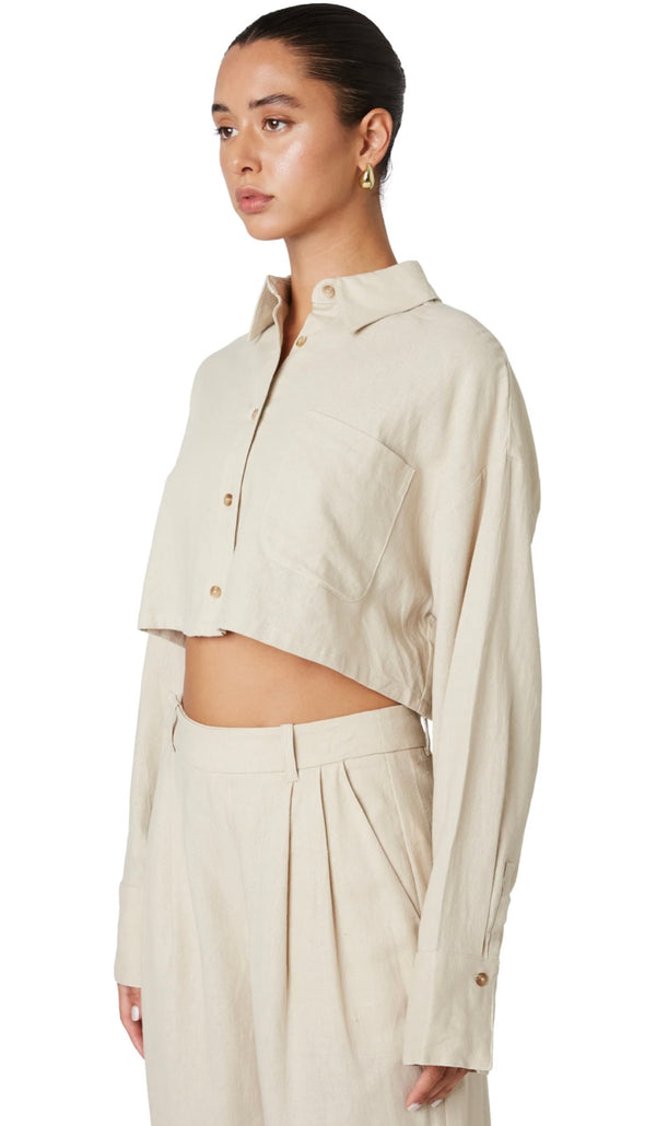 NIA Natural Austin Cropped Button Down Spring Top