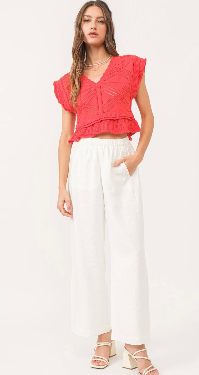 Another Love Infra Red Delaney Peplum Sweater Ruffled Spring Top