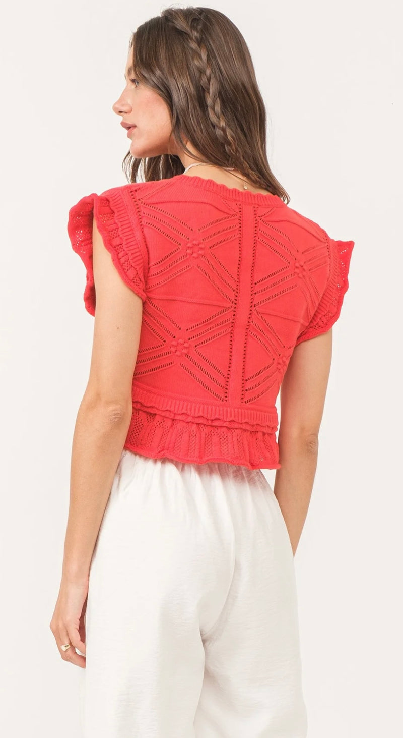 Another Love Infra Red Delaney Peplum Sweater Ruffled Spring Top