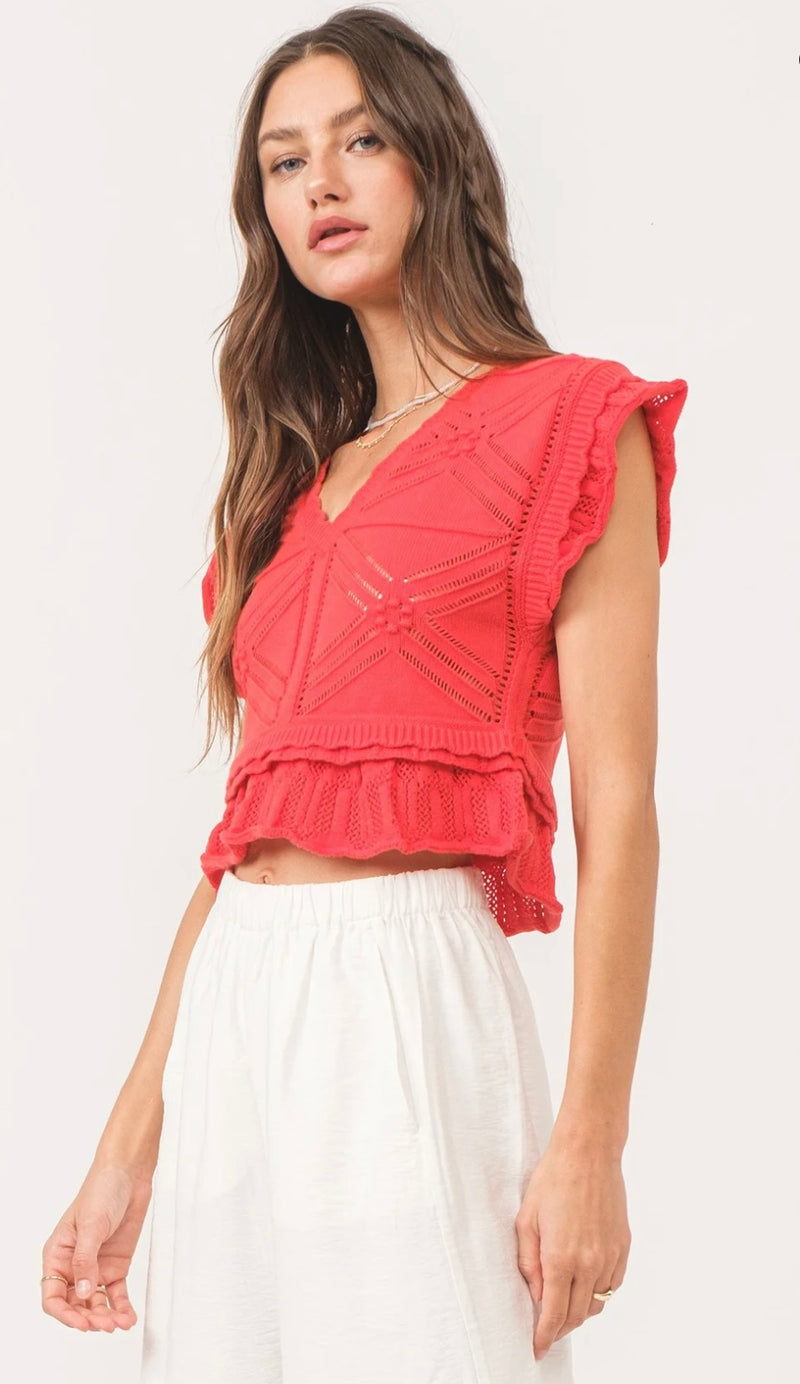 Another Love Infra Red Delaney Peplum Sweater Ruffled Spring Top