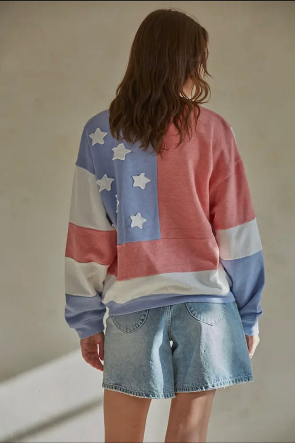 By Together Red/White/Blue Crew Neck Sweat Shirt Spring Top
