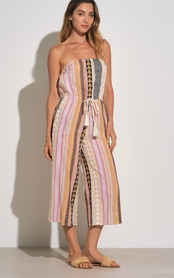 Elan Tan Multi Cargo Cropped Tie Waist Jumpsuit