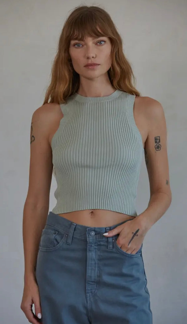 By Together Light Sage Sawyer Crop Sweater Spring Top