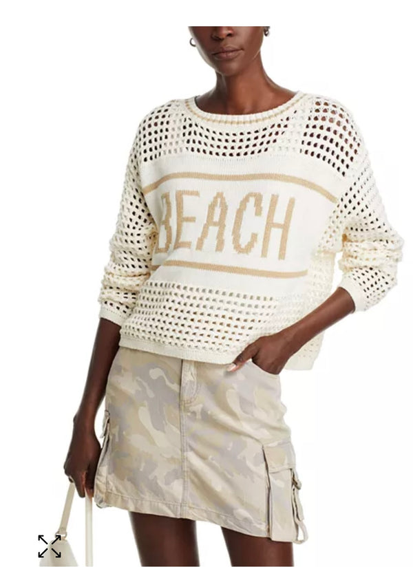 Vintage Havana White/Tan Netted Graphic "Beach" Spring Sweater