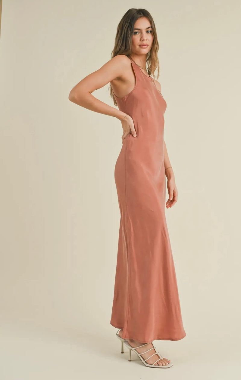 Miou Muse Clay Simple Sheath Maxi Spring Dress