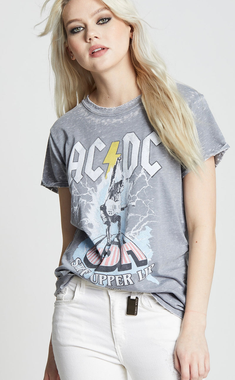 Recycled Karma Grey ACDC Stiff Upper Lip Top