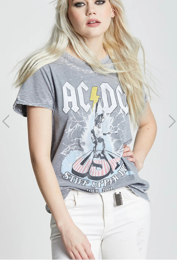 Recycled Karma Grey ACDC Stiff Upper Lip Top