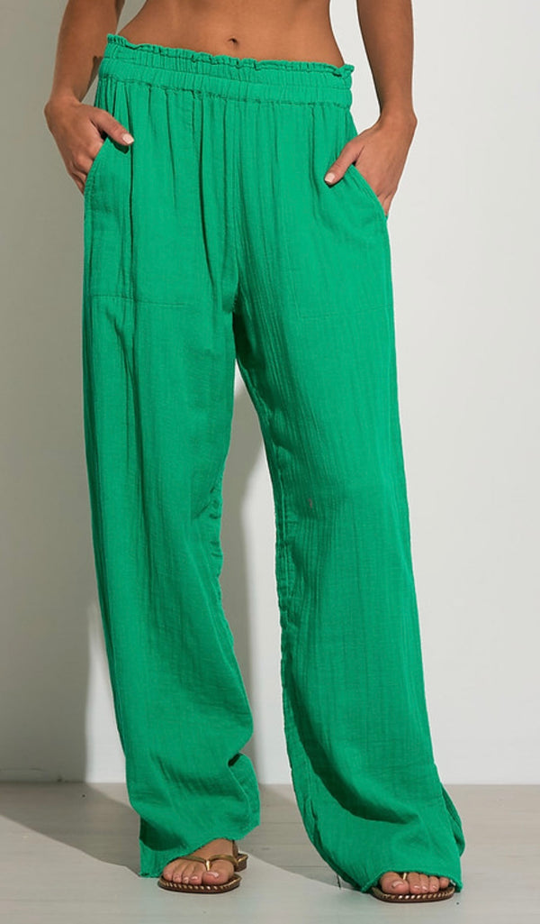 Elan Bright Green Elastic Waist Pant