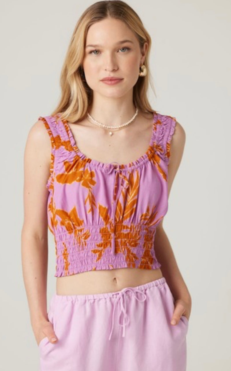 Bila77 Vivid Orchid Smocked Waist Scooped Neckline Top