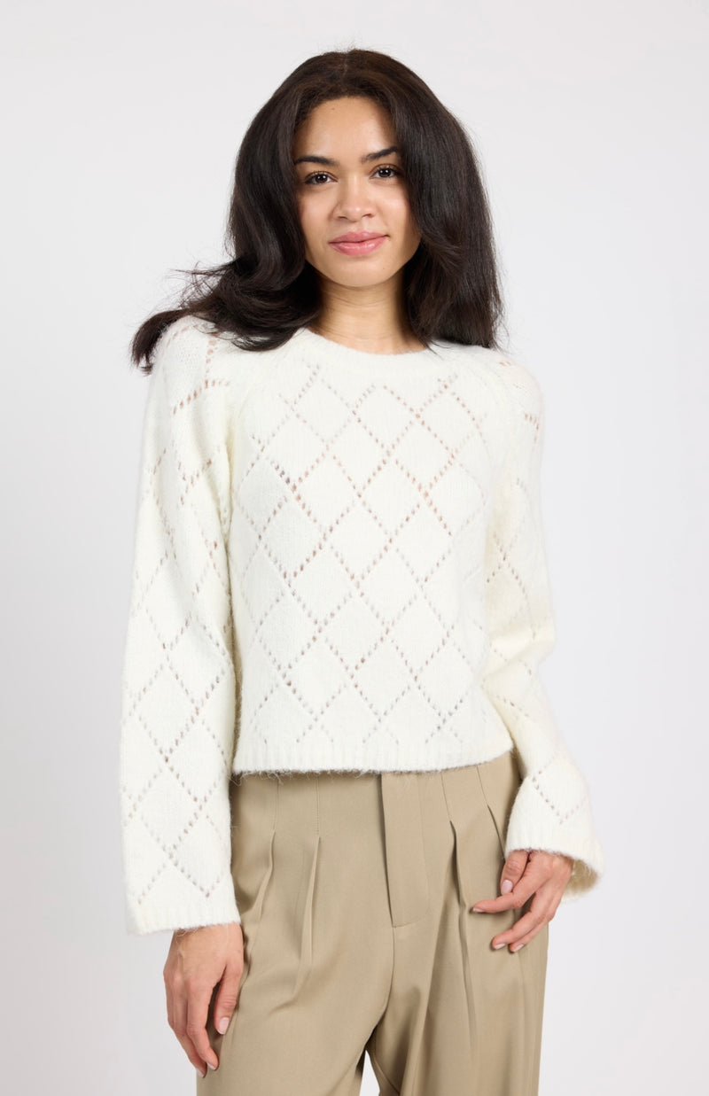 Sage The Label Off White Selena Diamond Pointelle Sweater