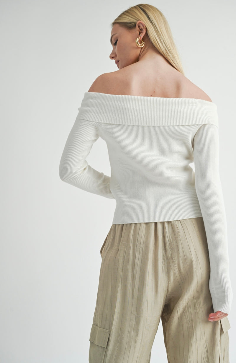 Sage The Label White Larissa Rose Off Shoulder Sweater