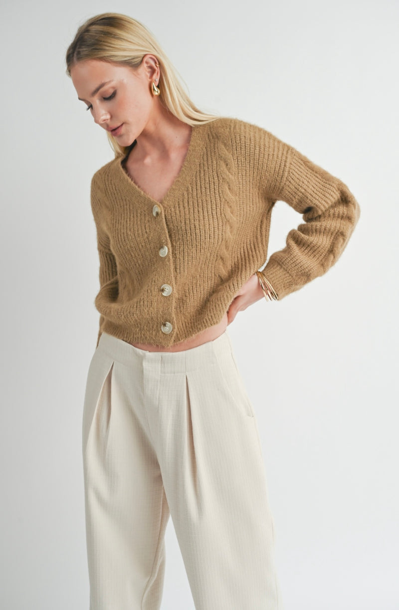 Sage The Label Mocha Callisto Cable Detail Cardi Sweater