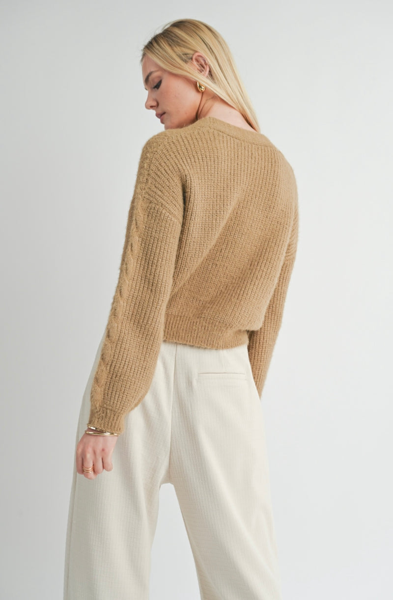 Sage The Label Mocha Callisto Cable Detail Cardi Sweater