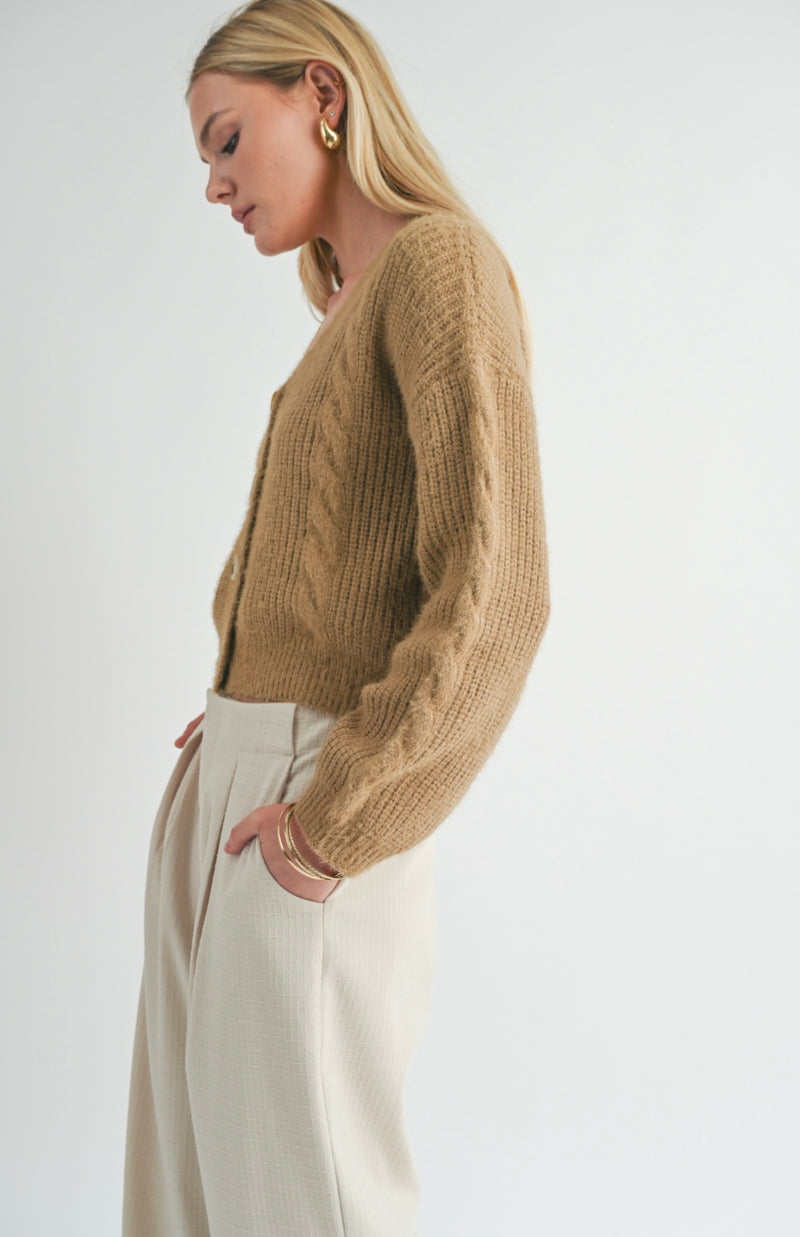 Sage The Label Mocha Callisto Cable Detail Cardi Sweater