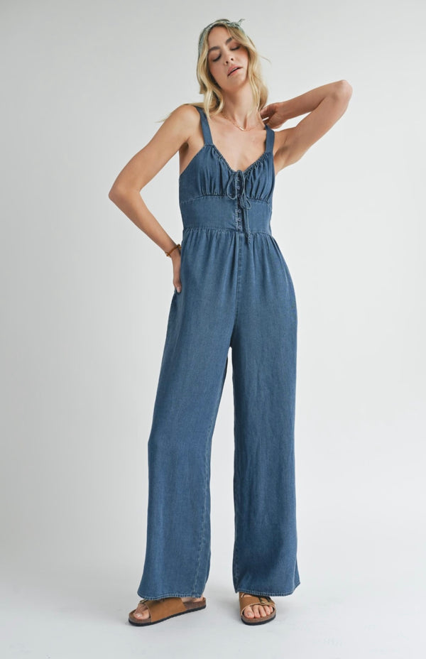 Sadie & Sage Dark Chambray Archives Button Front Jumpsuit