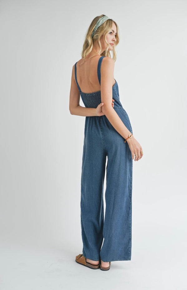 Sadie & Sage Dark Chambray Archives Button Front Jumpsuit