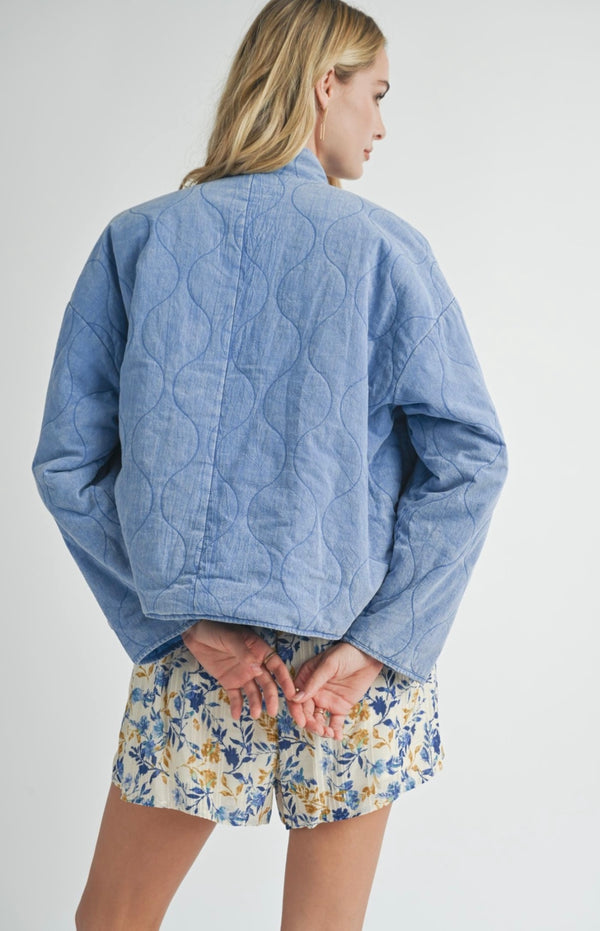 Sadie & Sage Washed Blue Weekender Washed Quilted Puffer Jacket