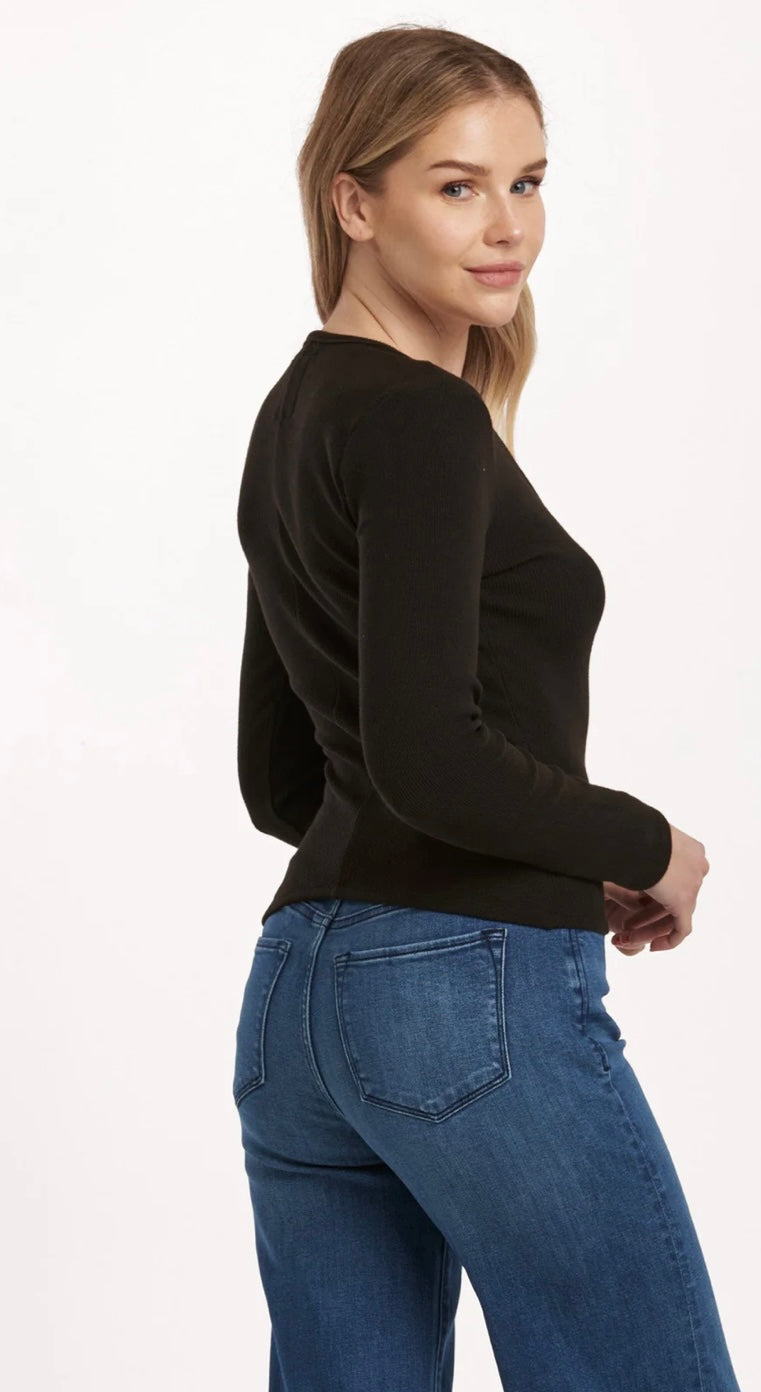 Dear John Denim Black Marlowe Vneck Ribbed Long Sleeve Top