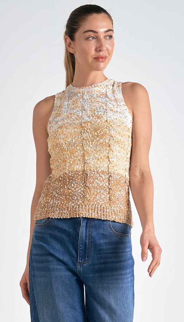 Elan Beige Ombre Textured Sweater Tank Top