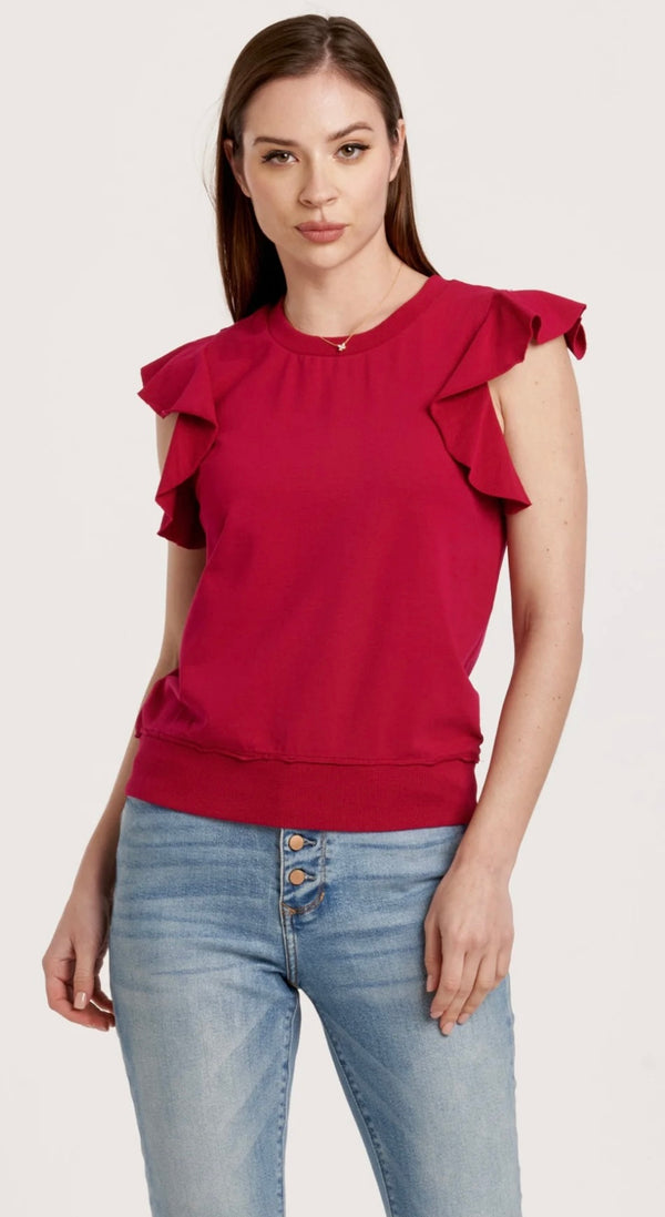 Another Love Ruby Pink Layla Flutter Sleeve Sweatshirt Top