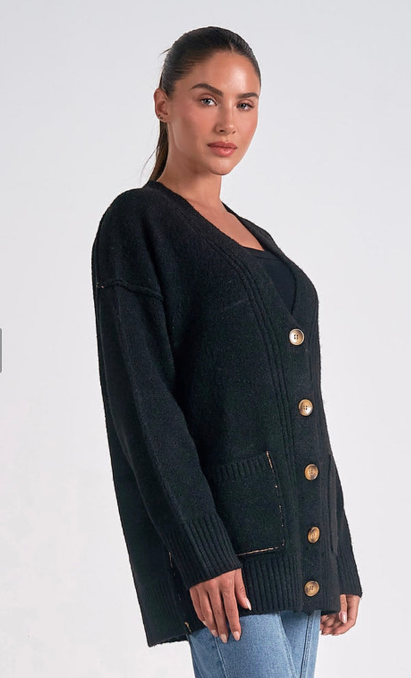 Elan Black Button Down Long Cardigan Sweater