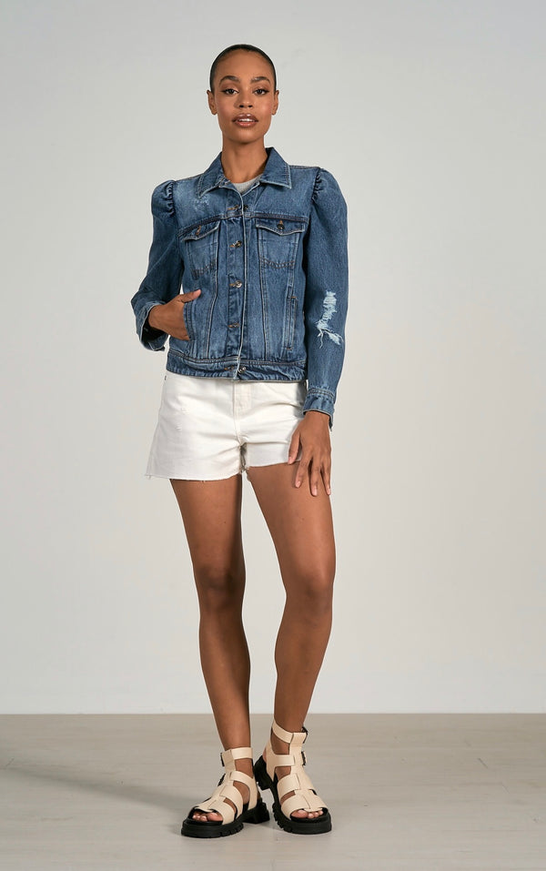 Elan Blue Denim Puff Sleeve Jean Jacket